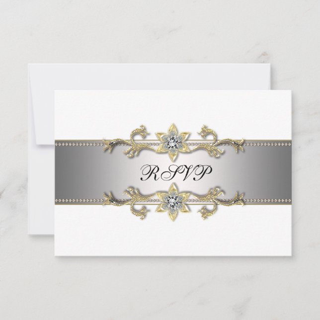 Elegante RSVP Blanco y Dorado (Anverso)