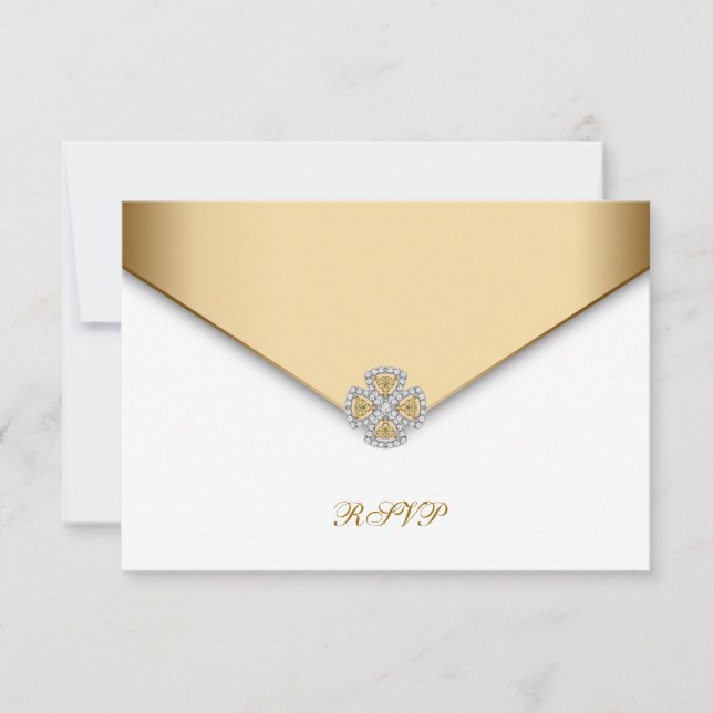 Elegante RSVP blanco y oro (Anverso)