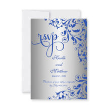 Elegante RSVP con remolinos azules reales y platea