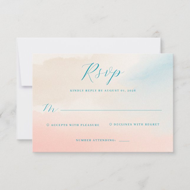 Elegante RSVP de Acuarela Verde Azul (Anverso)