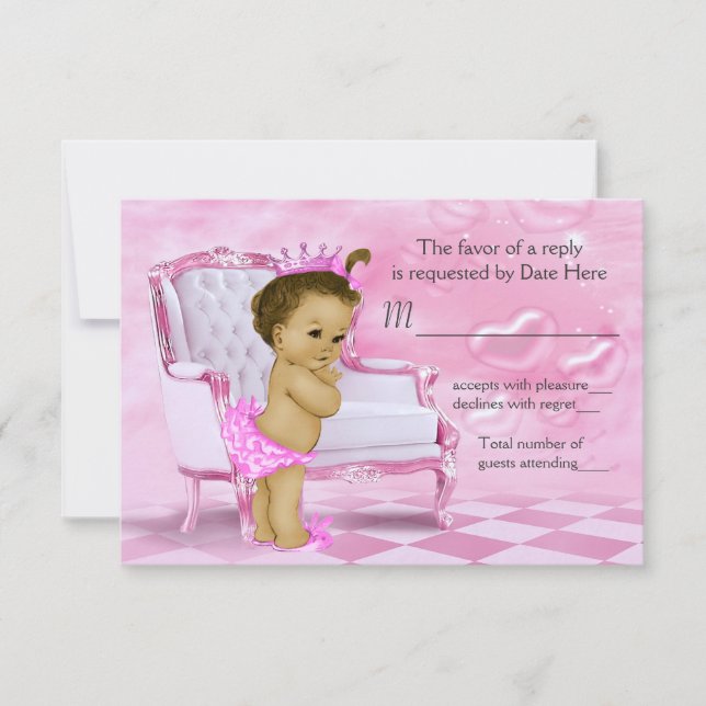 Elegante RSVP de baby shower afroamericana rosa (Anverso)
