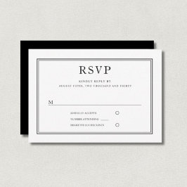 Elegante RSVP de boda blanca formal negra