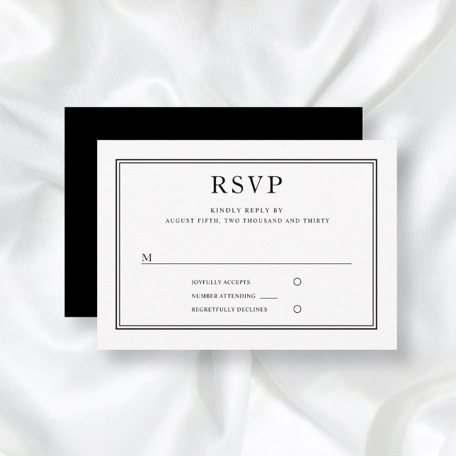 Elegante RSVP de boda blanca formal negra (Subido por el creador)