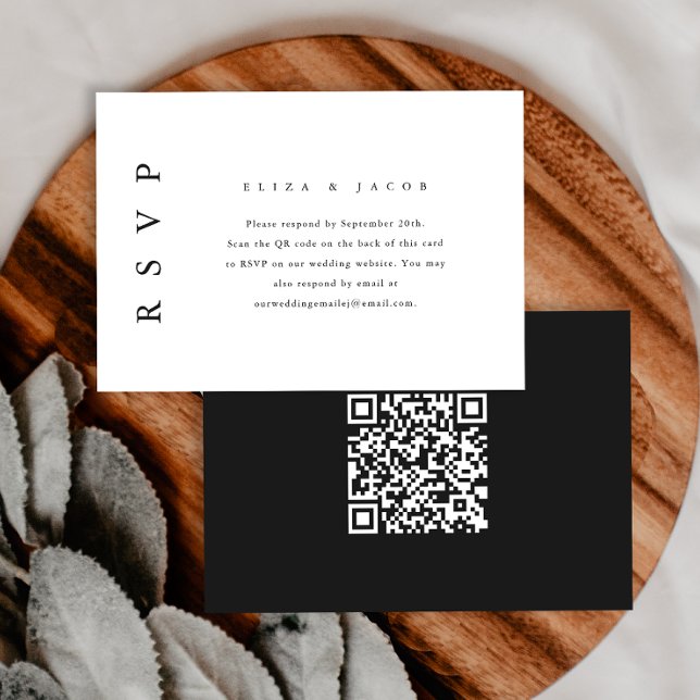 Elegante RSVP de Boda Blanca y Negra con código QR (Subido por el creador)
