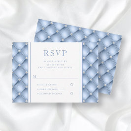 Elegante RSVP de Boda con Diamantes y Azul Acolcha