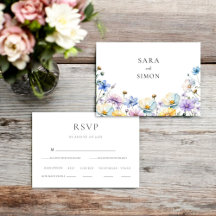Elegante RSVP de boda con flores silvestres 
