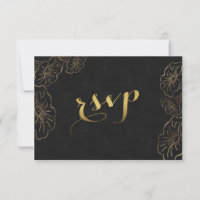 Elegante RSVP de boda con flores y hoja de oro