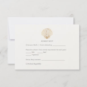 Elegante RSVP de boda cremosa concha de mar oro