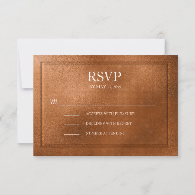 Elegante RSVP de boda de cobre metálico (Anverso)