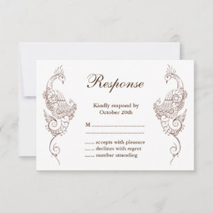Elegante RSVP de Boda de Mehndi Pavo Real