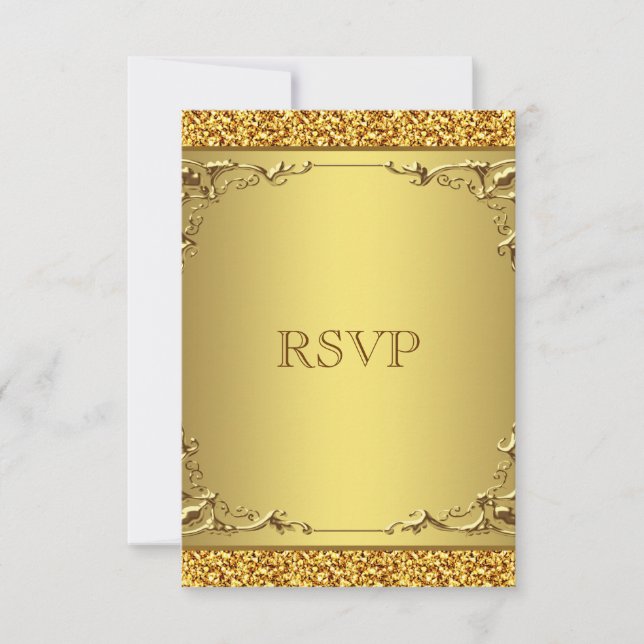 Elegante RSVP de Boda de Oro (Anverso)