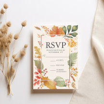 Elegante RSVP de Boda de Otoño con Hojas Caídas