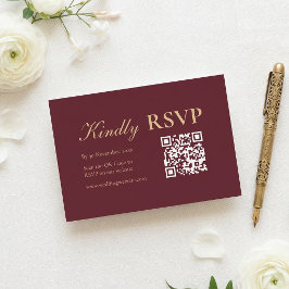 Elegante RSVP de boda en burgundy dorado con códig