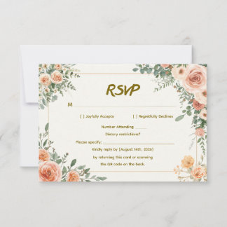 Elegante RSVP de boda floral con código QR