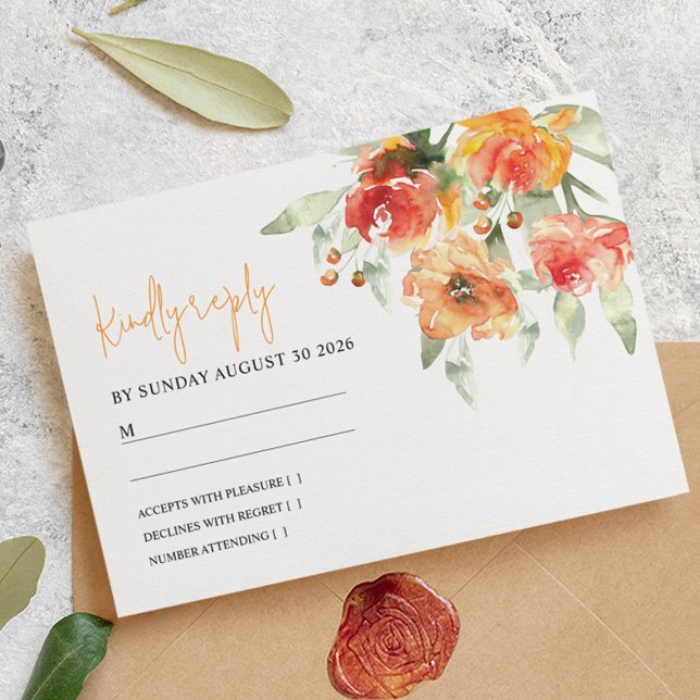 Elegante RSVP de boda floral de albaricoque con ac (Subido por el creador)
