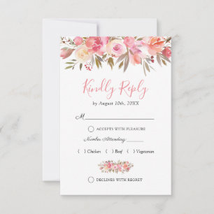 Elegante RSVP de boda floral rosa salmón
