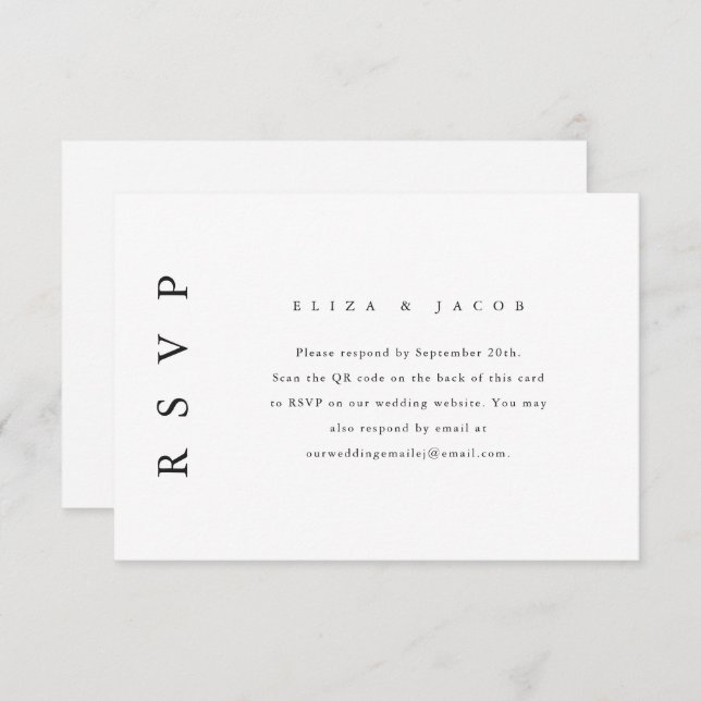 Elegante RSVP de Boda Negra con código QR (Anverso / Reverso)