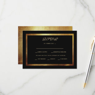 Elegante RSVP de Boda Negra y Oro