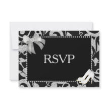 Elegante RSVP de Boda Negra y Plata