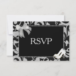 Elegante RSVP de Boda Negra y Plata
