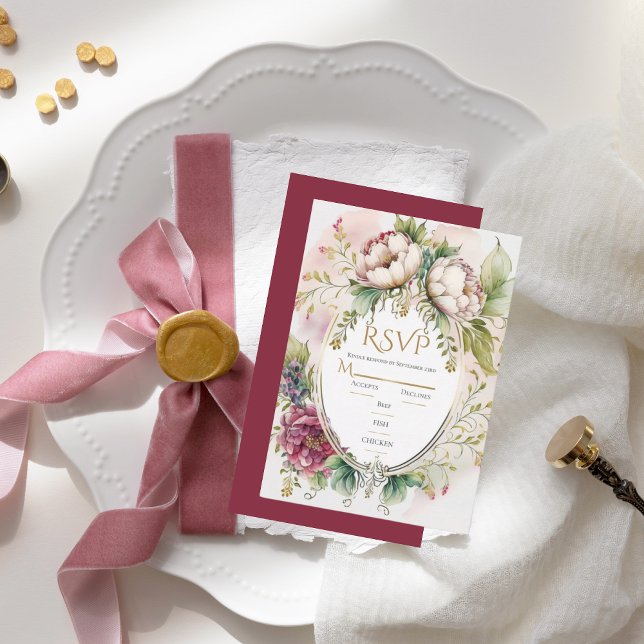 Elegante RSVP de Boda Romántica de Borgoña (Subido por el creador)