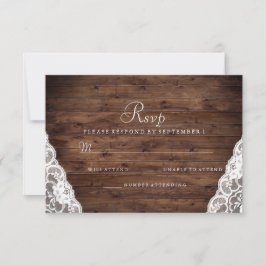 Elegante RSVP de Boda Rústica de Madera Blanca