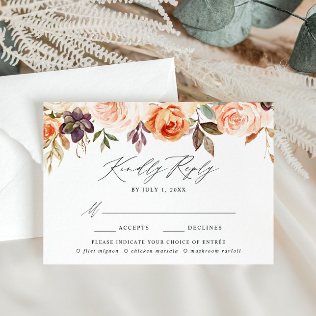Elegante RSVP de Comida Rústica Fall Floral (Subido por el creador)