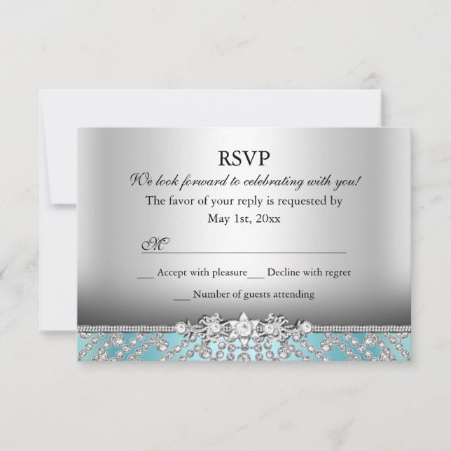 Elegante RSVP de Diamante Azul (Anverso)