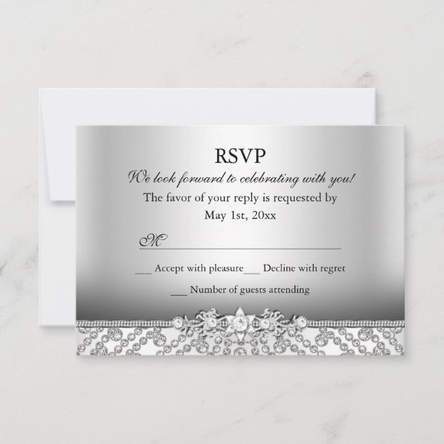 Elegante RSVP de Diamante Plata (Anverso)
