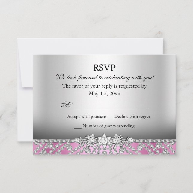 Elegante RSVP de Diamante Rosa (Anverso)