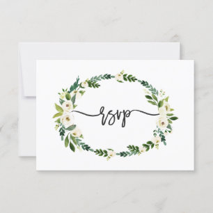 Elegante RSVP de escritura floral en flor blanca
