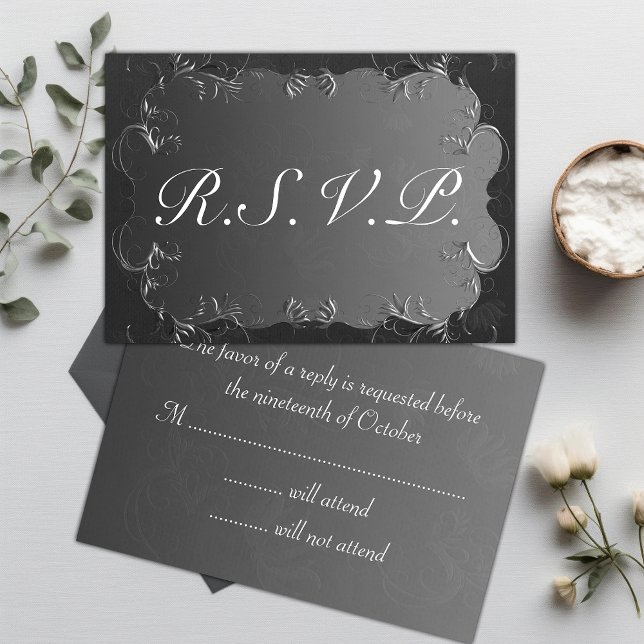Elegante RSVP de Gris y Boda Plata (Subido por el creador)