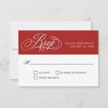 Elegante RSVP de la Boda Roja con Flores de Guión