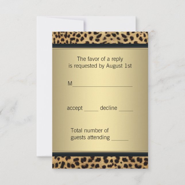Elegante RSVP de Leopardo Negro y Dorado (Anverso)