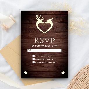 Elegante RSVP de Madera Rústica del Corazón de Cer