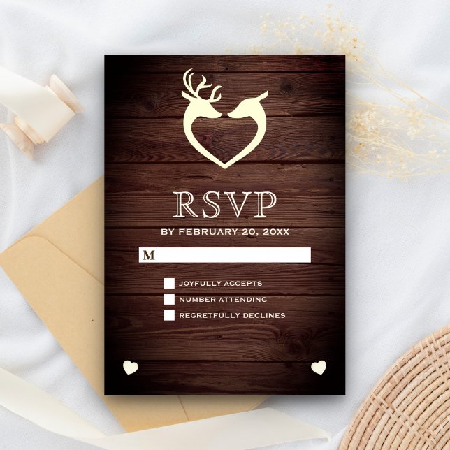 Elegante RSVP de Madera Rústica del Corazón de Cer (Subido por el creador)