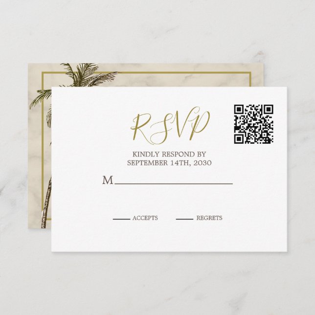 Elegante RSVP de matrimonio de código QR de árbol  (Anverso / Reverso)