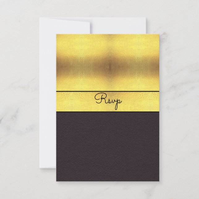 Elegante RSVP de oro y negro (Anverso)