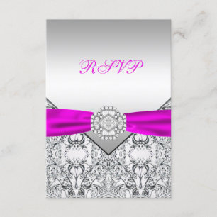 Elegante RSVP de plata y fucsia