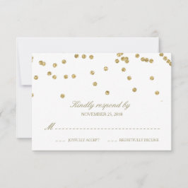 Elegante RSVP de puntos de polka blancos y dorados