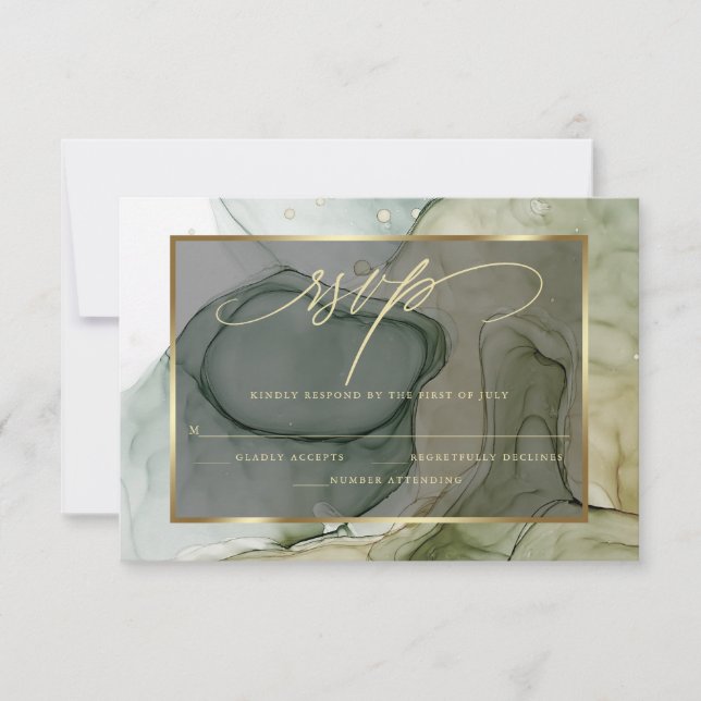 Elegante RSVP Deep Forest Drab Green Marble Tinta (Anverso)