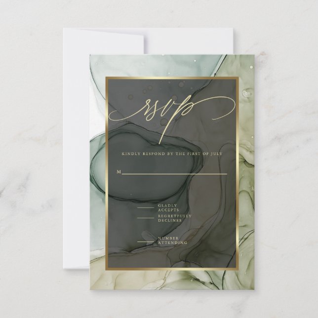 Elegante RSVP Deep Forest Drab Green Marble Tinta (Anverso)
