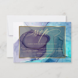 Elegante RSVP Deep Purple Aqua Tinta de Mármol