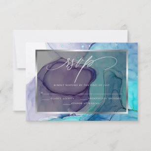 Elegante RSVP Deep Purple Aqua Tinta de Mármol