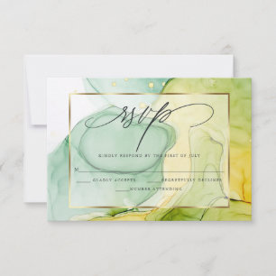 Elegante RSVP desangrada vibrantes verdes y dorado