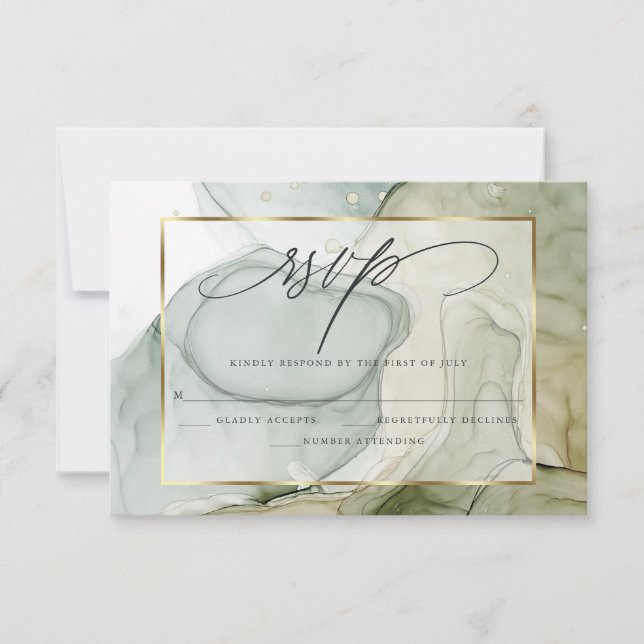 Elegante RSVP desangrada vibrantes verdes y dorado (Anverso)