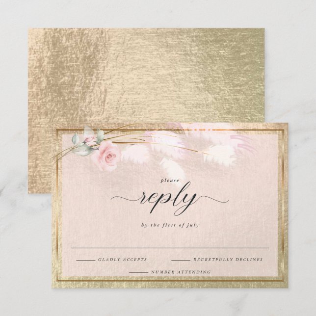 Elegante RSVP Dusty Floral rosa (Anverso / Reverso)