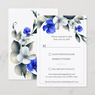Elegante RSVP floral azul real y blanco