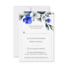 Elegante RSVP floral azul real y blanco