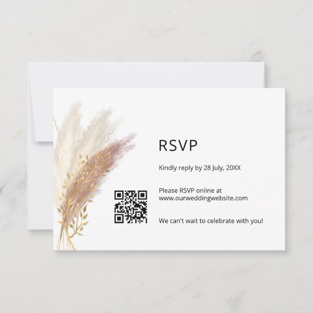 Elegante RSVP floral con código QR Pampas rosadas  (Anverso)
